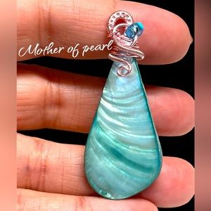 🐚pretty blue and pink shell pendant -would look amazing on a cord